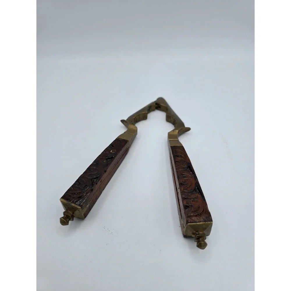 Vintage Wooden and Brass‎ Nutcracker with Hand-Carved Floral Design
